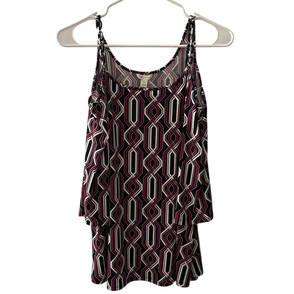 Cato Black and Pink Geometric Pattern Top